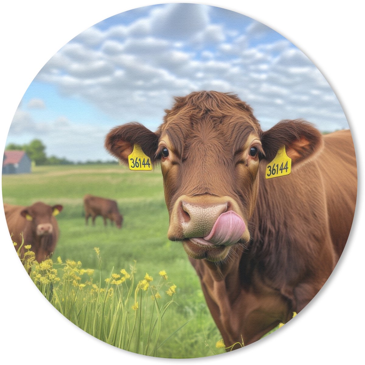 Muismat rond 30x30 cm - Mousepad Koe - Weide - Bloemen - Ronde muismatten