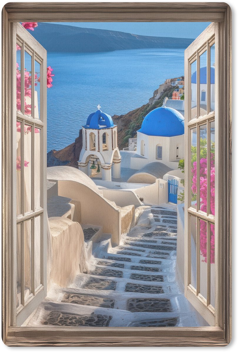 Muismat 18x27 cm - Mousepad Doorkijk - Santorini - Landschap - Blauw - Grieks - Muismatten