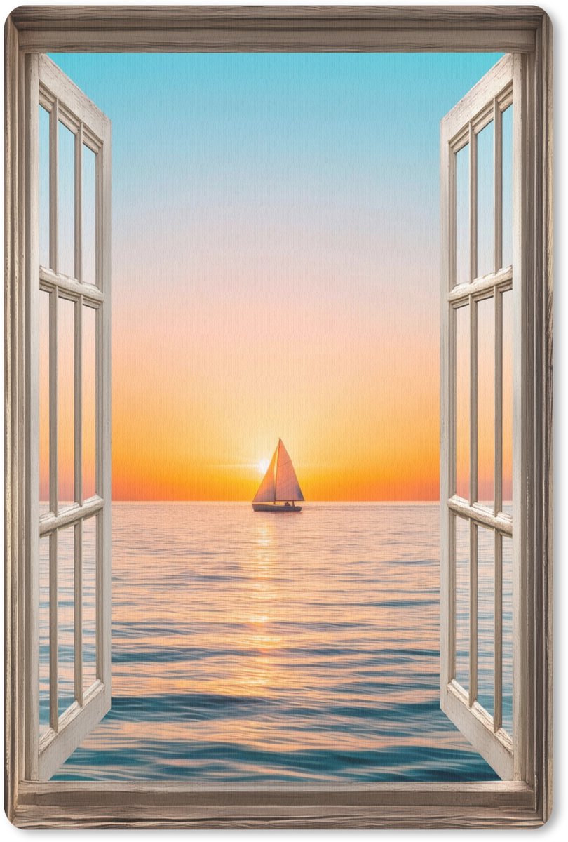 Muismat 18x27 cm - Mousepad Doorkijk - Zee - Boot - Zonsondergang - Muismatten