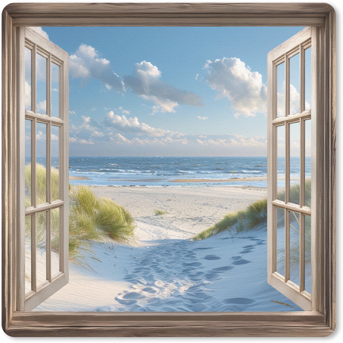 Muismat 30x30 cm - Mousepad Doorkijk - Strand - Raam - Duinen - Zee - Muismatten