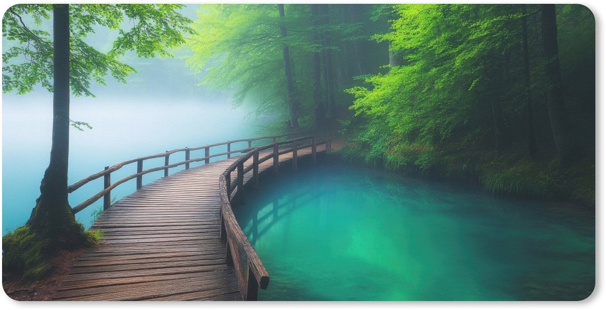 Muismat XXL 90x45 cm - Bureau onderlegger - Bureau mat Brug - Water - Rivier - Bos - Bureaumat - Gaming mousepad xl - Bureaulegger groot - Computer deskmat
