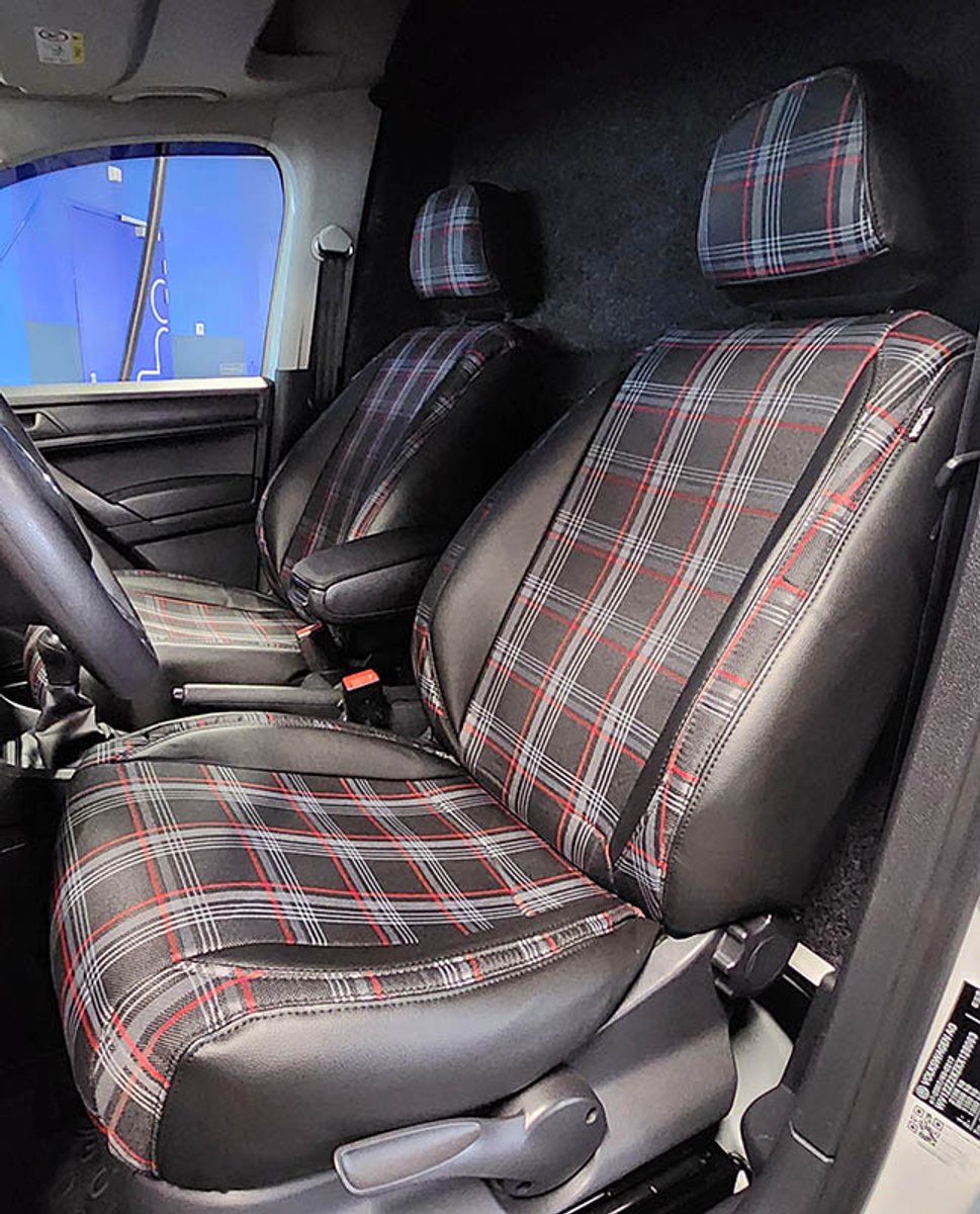 Pasvorm stoelhoezen Volkswagen Caddy 2015-2020 (past op 2 stoelen) - Kunstleer en stof