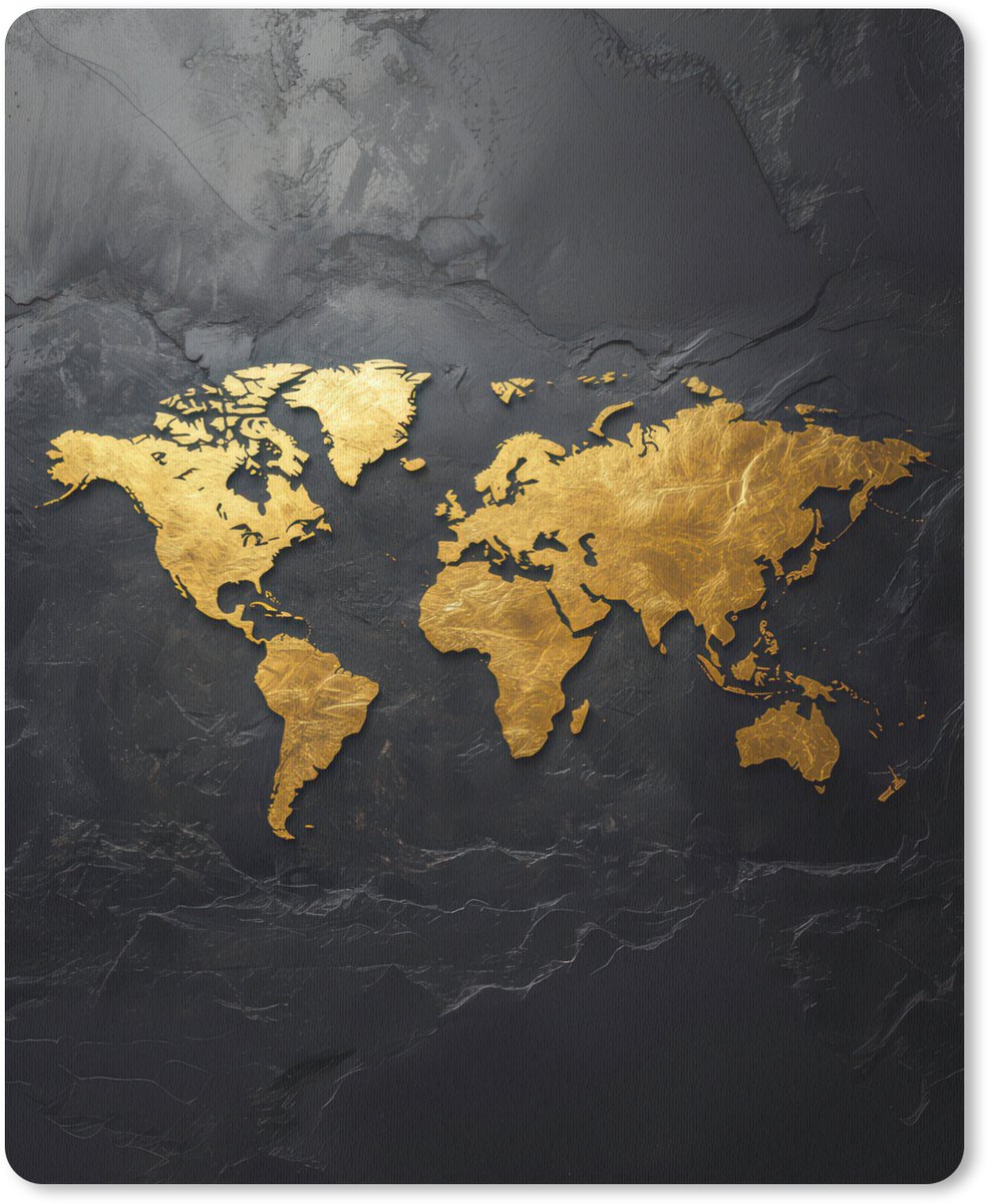 Muismat 19x23 cm - Mousepad Wereldkaart - Goud - Steen - Muismatten