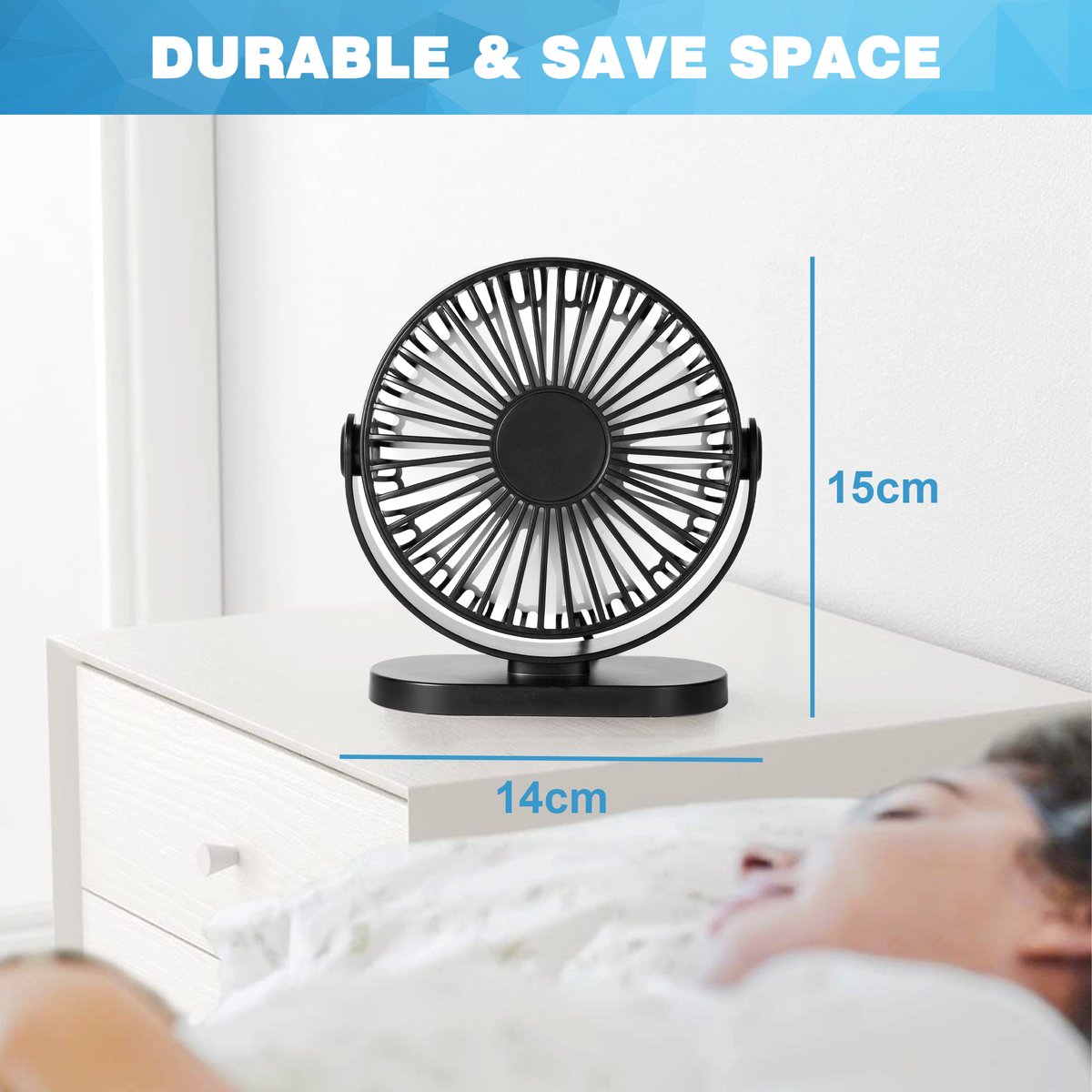 YONO USB Tafelventilator – Stil - Kantelbaar – 3 Snelheden – Ventilator Bureau – Koeling – Zwart — afbeelding 7