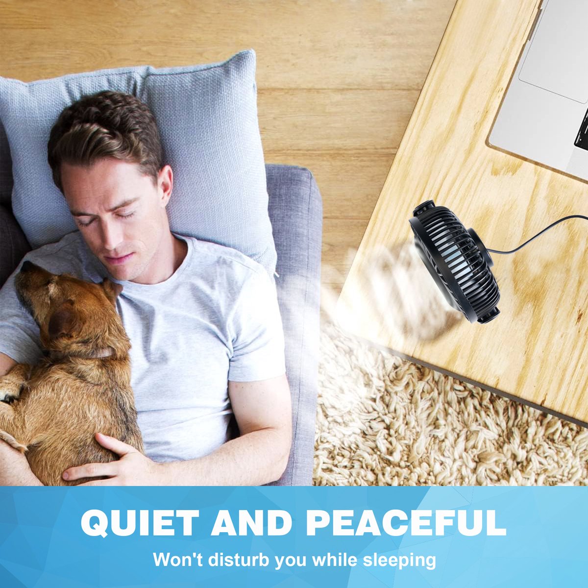 YONO USB Tafelventilator – Stil - Kantelbaar – 3 Snelheden – Ventilator Bureau – Koeling – Zwart — afbeelding 6