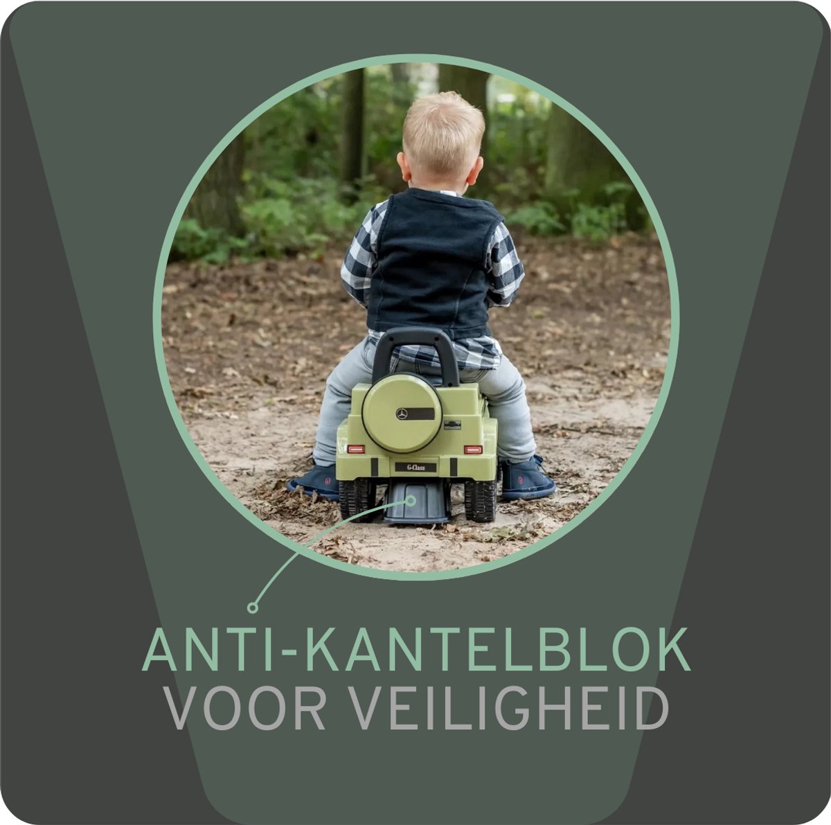 Bandits & Angels Loopauto Mercedes Benz G350D Retro Groen met Claxon vanaf 1 jaar voor Jongens en Meisjes - Stimuleert Motorische Vaardigheden - Loopwagen 24 cm - Groene Loop Auto — afbeelding 16