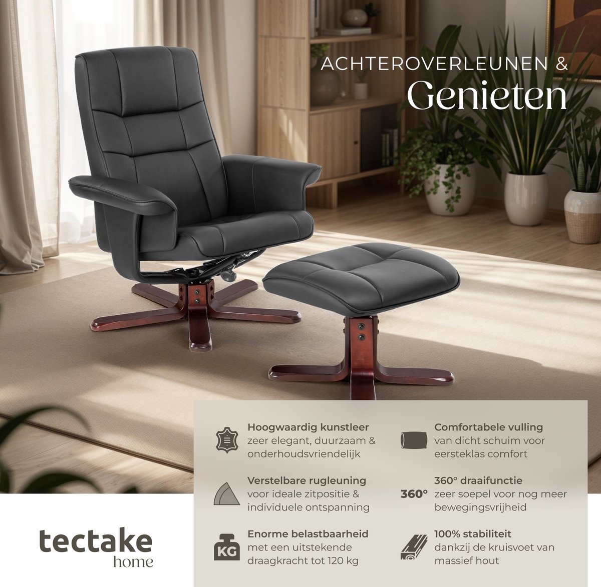 tectake tectake Relaxfauteuil met Voetenbank - afbeelding 5