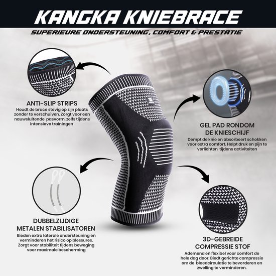 Genouillère KANGKA taille M – Protège-genou pour le Sport, l'arthrite, le ménisque et les blessures – Genouillère de compression avec coussinet antidérapant et gel – Unisexe