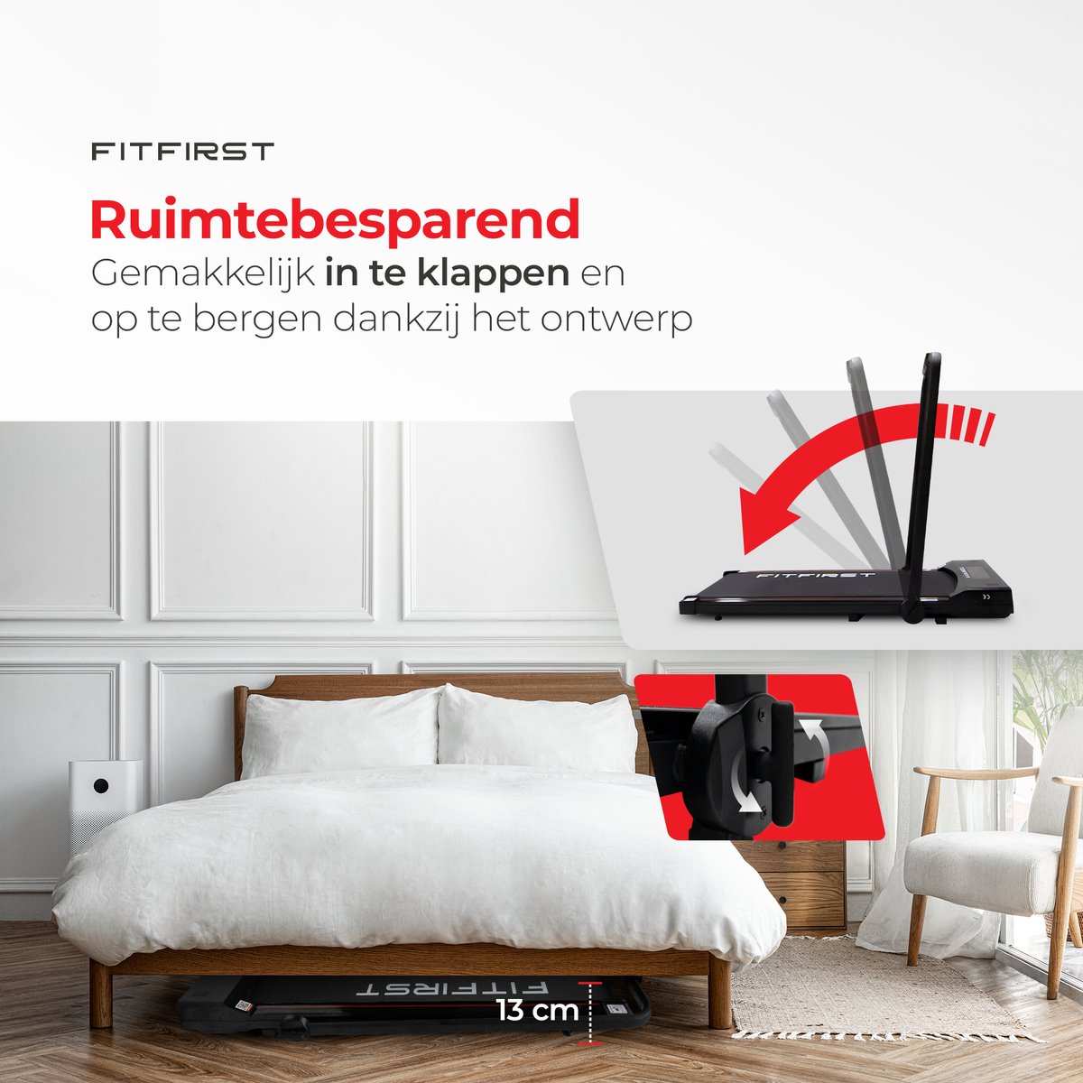 Afbeelding 2 van FitFirst® Jogger Pro 1-12 km/h - Inklapbare Loopband met ingebouwde Speakers en App - Inklapbaar met draaiknop en verrijdbaar - Bedieningspaneel en Afstandsbediening - Display met Trainingsinformatie - Telefoonhouder - Bluetooth - Hometrainer Fitness