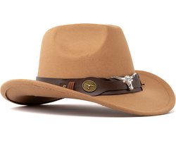 KIMU® Cowboyhoed Lichtbruin Kinderen Stier - Cowboy Western Hoed Bruin Stierenkop Jongen Meisje - Cowgirl Zilveren Bull Yellowstone Halloween