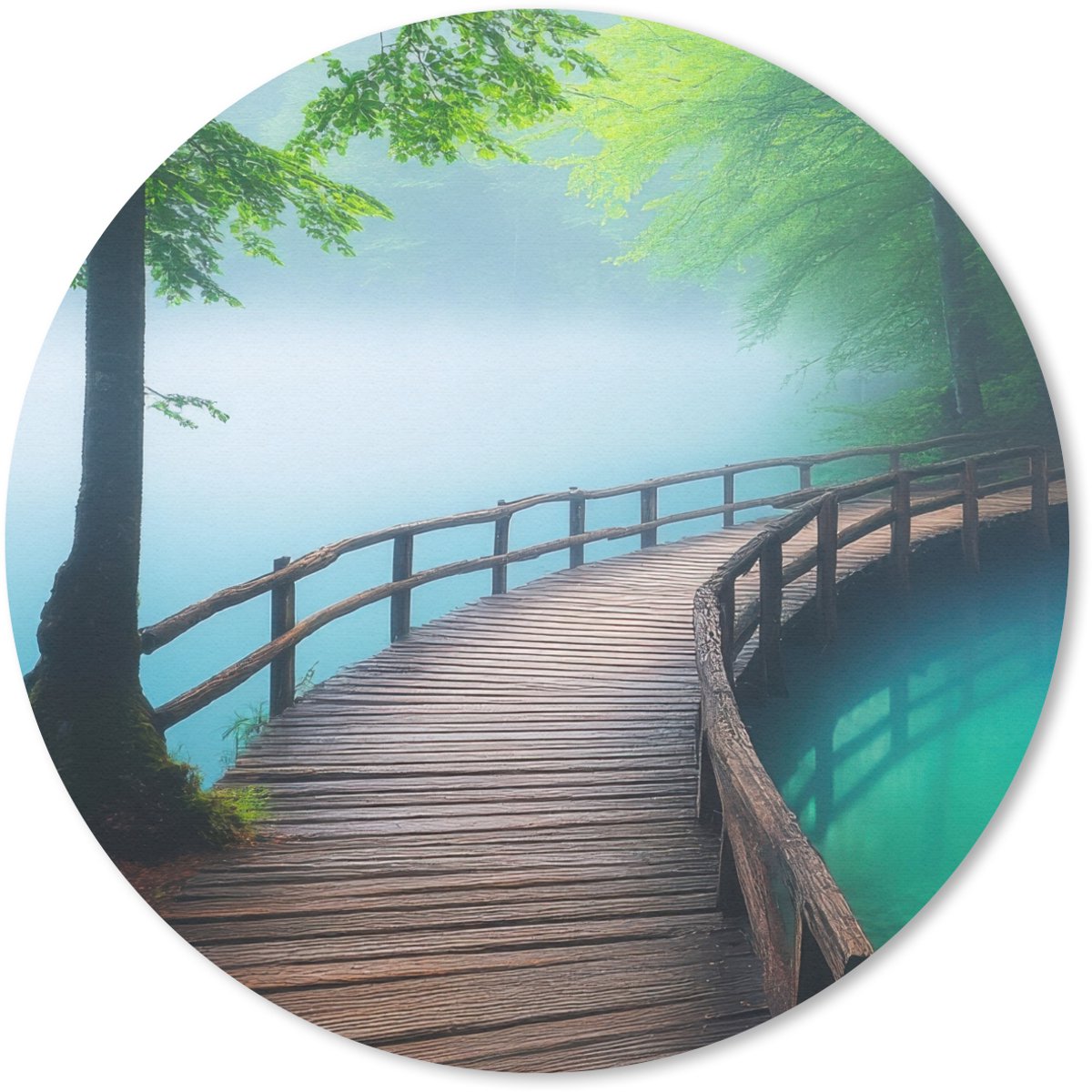 Muismat rond 40x40 cm - Mousepad Brug - Water - Rivier - Bos - Ronde muismatten