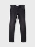Grijze skinny jeans met vijf zakken en knoopsluiting.