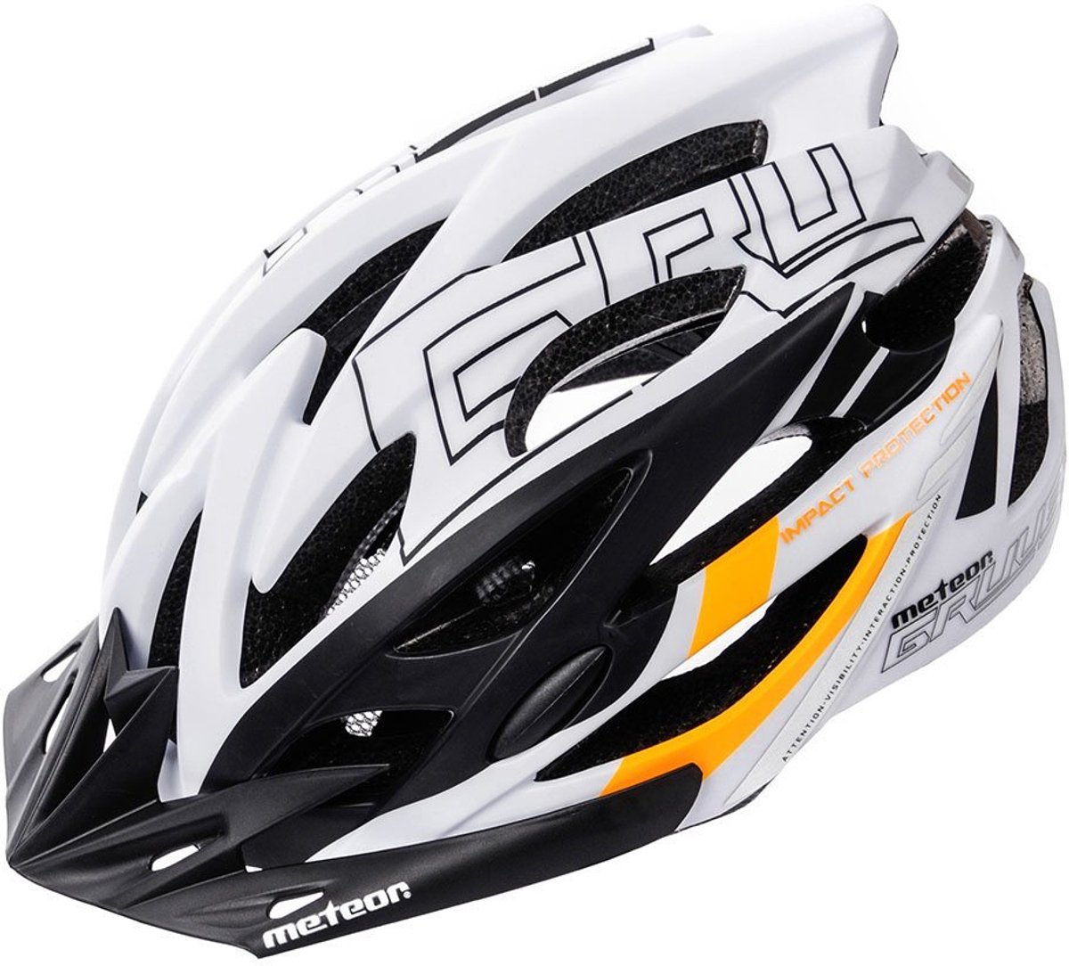 Meteor - Fietshelm - Gruver - maat L 58-61 cm wit/zwart/oranje