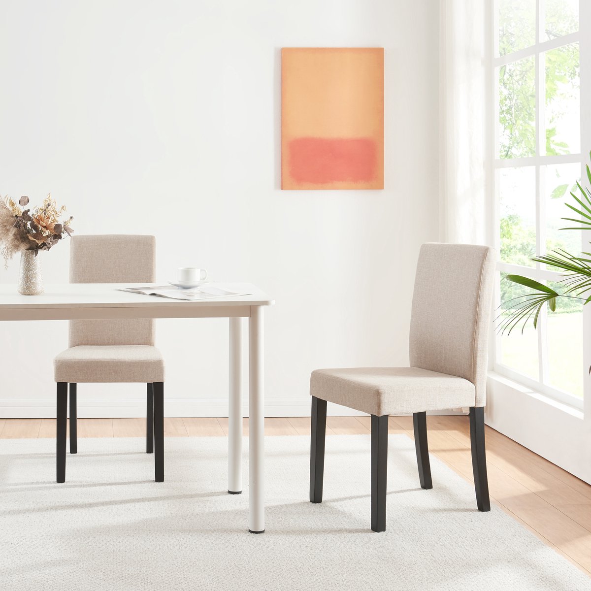 Eetkamerstoel set van 6 Hamburg eetkamerstoelen beige en zwart [en.casa]