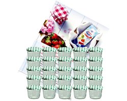 Set van 25 bekers 230 ml jampot inmaakpot Inmaakpot Naar 82 groen geblokt deksel incl. Diamant-Zucker Gelierzauber receptenboekje