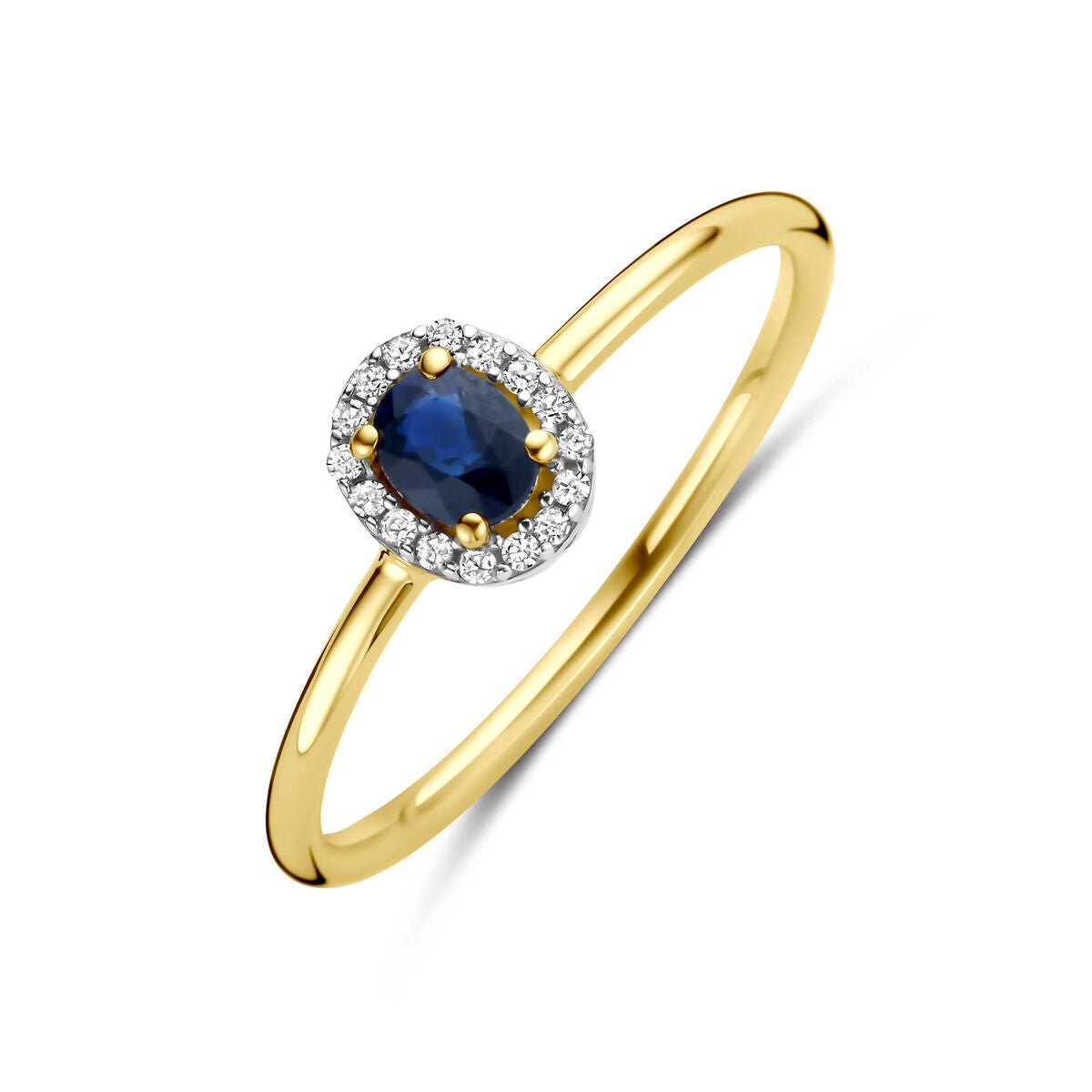 14K Geelgouden Ring Saffier En Diamant 0.05Ct H Si 4034219