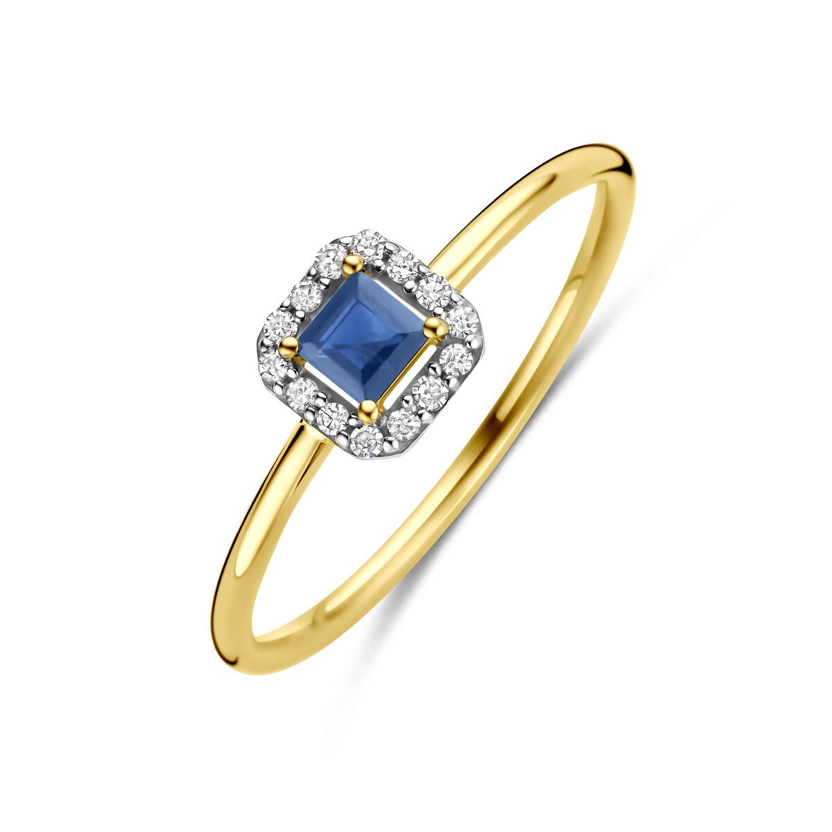 14K Geelgouden Ring Saffier En Diamant 0.07Ct H Si 4034224