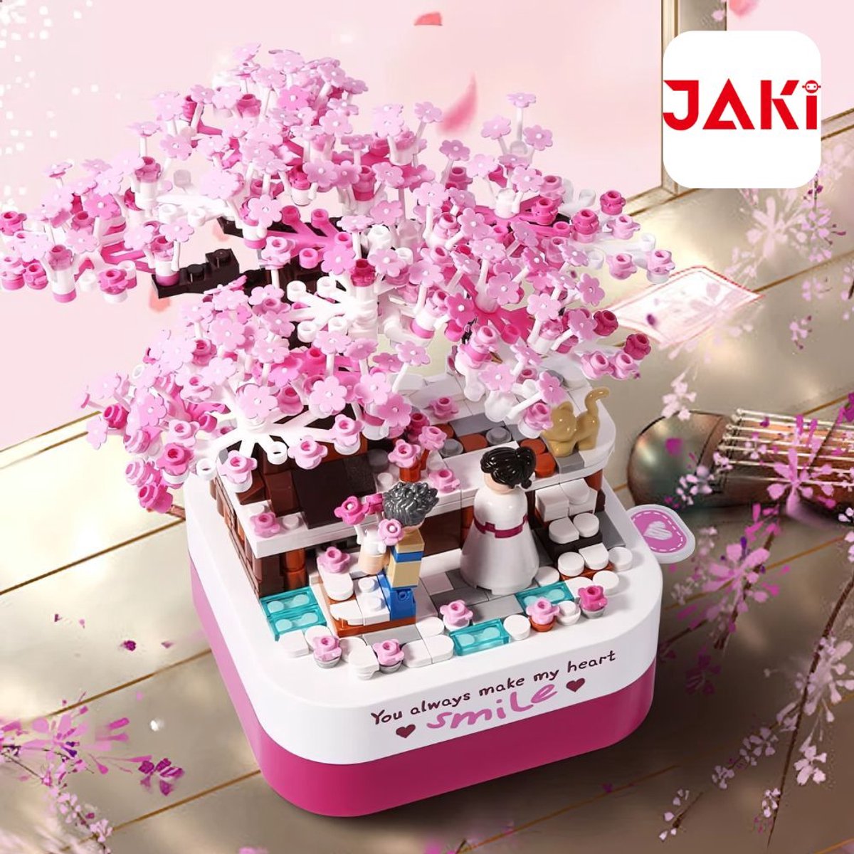 Jaki Bonsai Romantische Japanse bloemen tuin | Botanical Sakura Kersenbloesem | Classic bloemenpracht modelbouw | Muziekdoos niet compatibel met lego | Icons Creator speelgoed mega bouwpakket voor kinderen & volwassenen | 449 bloks | Valentijn cadeau — afbeelding 2