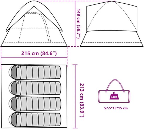 vidaXL Koepeltent - 4-persoons - Waterdicht - Wit Kampeertent - Tent Kopen - Vier Persoons Tent - Waterdichte Tent - Koepeltent van Vidaxl — afbeelding 5