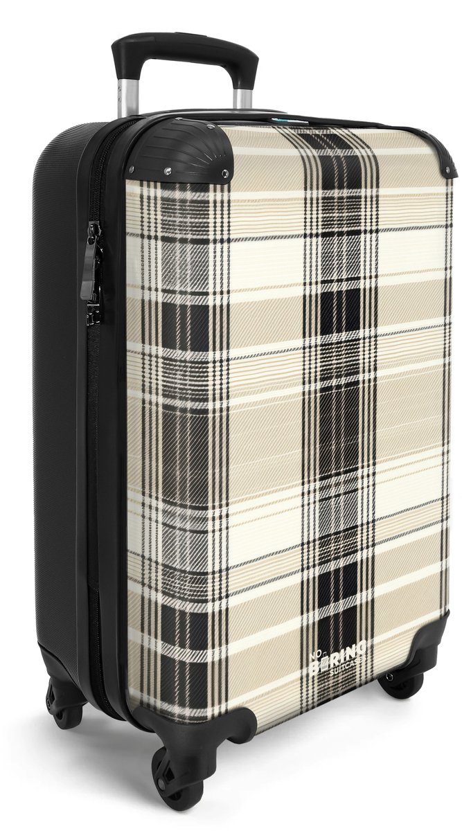 NoBoringSuitcases.com® - Handbagage koffer lichtgewicht - Reiskoffer trolley - Klassiek geruit patroon in beige - Vakantie rolkoffer met wieltjes - Carryon suitcase - Flightcase - Cabin koffertje - Past binnen 55x40x20 en 55x35x25