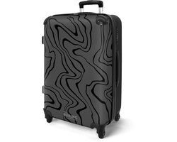 NoBoringSuitcases.com® - Koffer groot - Rolkoffer lichtgewicht - Grijs met zwarte golvende lijnen - Reiskoffer met 4 wielen - Grote reis trolley XL - Luggage suitcase - Hardcase reistrolley medium - 20 kg bagage