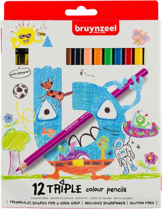 Kleurpotloden Bruynzeel Kids Triple blister à 12 stuks assorti – 6 stuks