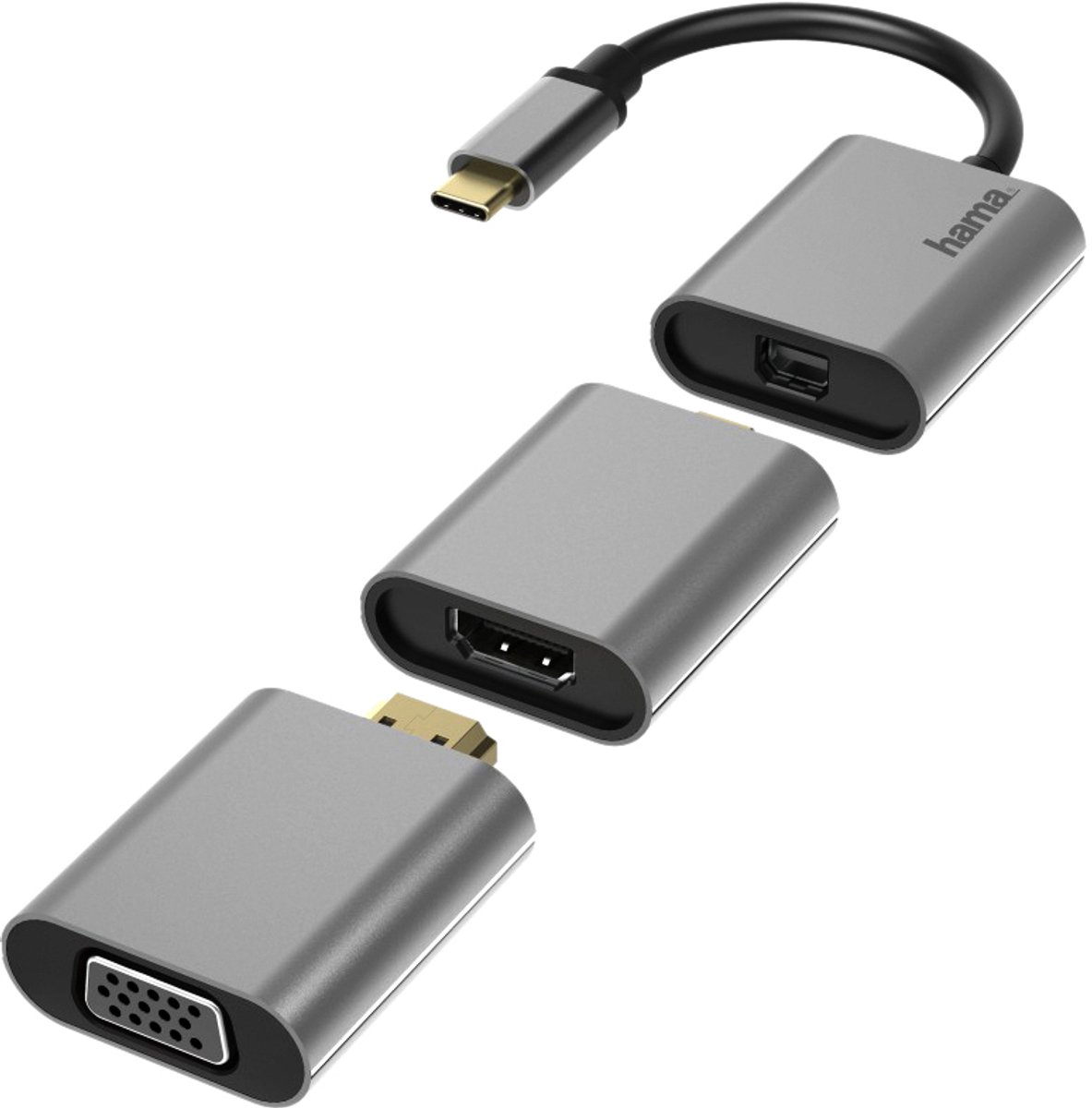 Hama 00200306 USB-C™ / Mini-displayport / HDMI / VGA Adapter [1x USB-C stekker, Mini-DisplayPort stekker, HDMI-stekker - 1x Mini-DisplayPort bus, HDMI-bus,
