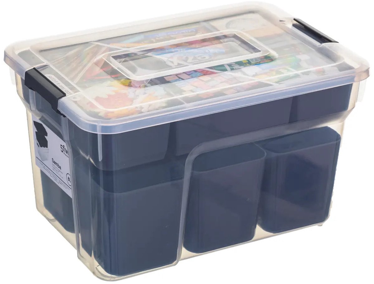 Five® Opbergbox 8 liter met 7 uitneembare bakjes - 160431 - Stapelbaar, Met deksel, Met inzetbakjes
