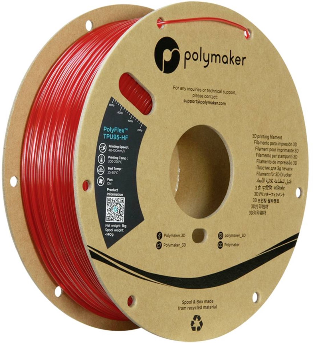 Polymaker PD03007 TPU95-HF Filament TPU, Flexibel filament Flexibel, Highspeed filament, UV-bestendig 1.75 mm 1000 g Ro
