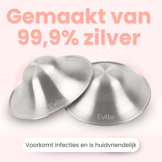 Evite Silver Nursing Cups - 999 Zilver - Inclusief Ringen & Opberghoesje - Zilveren Tepelkapjes - Tepelbeschermers - Large Size van Evite — afbeelding 5