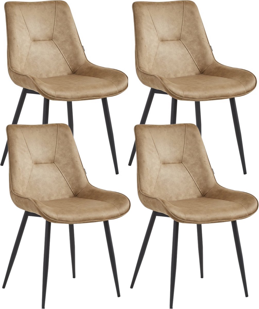 Colenis® - Zerda Eetkamerstoel - Set Van 4 - Sand - Microfiber Stof - Industrieel - Stoel