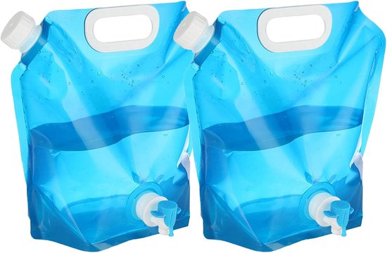 Opvouwbare waterzak - Waterzak voor buiten kamperen van 5 liter - 2 stuks - met dichte deksel en kraan - watercontainer - draagbare waterzak voor buiten - voor sport - kamperen - picknick - reizen - wandelen - barbecueën - Blauw - Herbruikbare