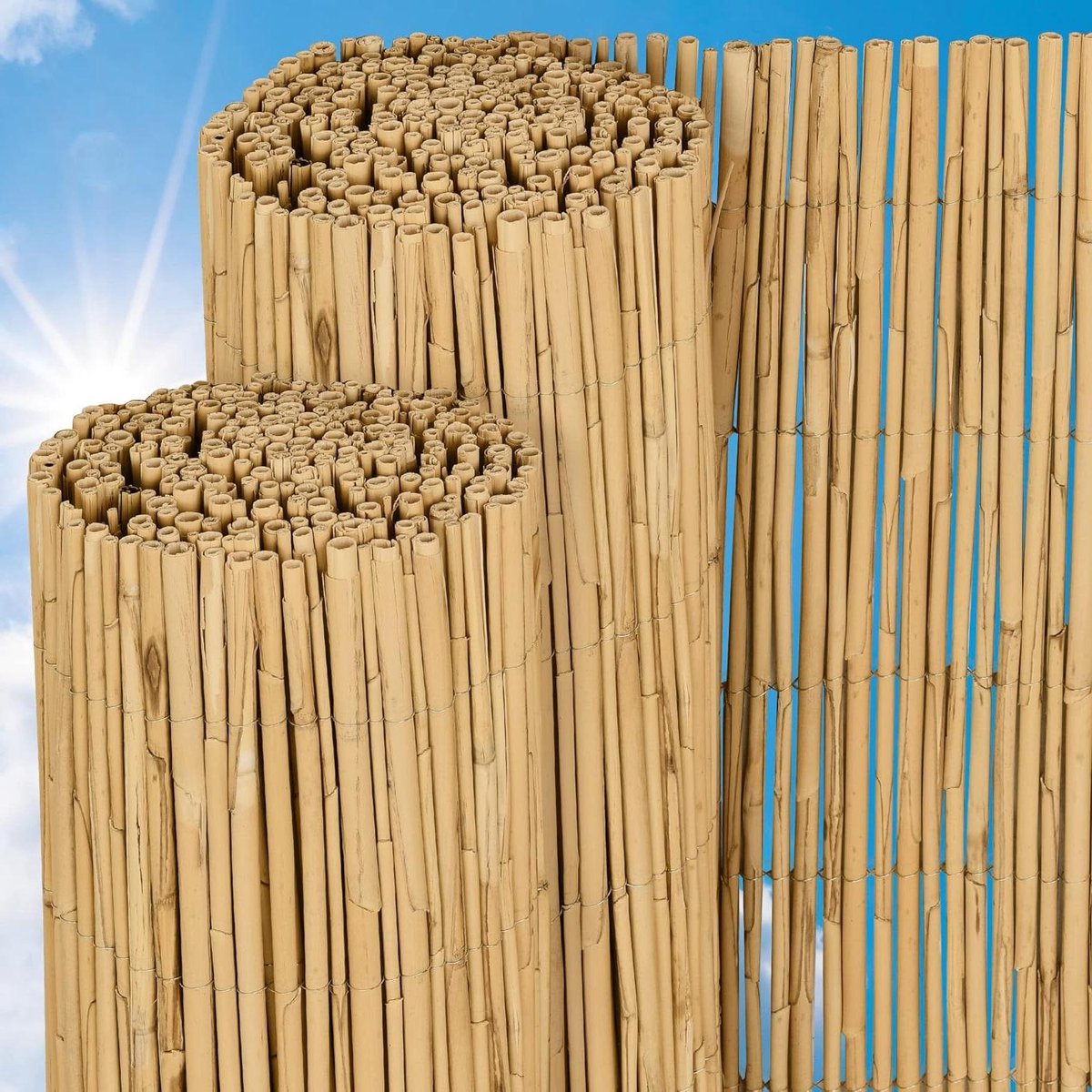 Rieten Matten Natuur 100x600cm (HxB) – Duurzaam & Weerbestendig 100% Rietmat voor Balkon Terras Tuin – Windscherm Zonwering Privacyscherm Inkijkbescherming – SolVision S36