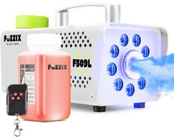 Party Rookmachine met Draadloze Afstandsbediening - Fuzzix F509L - 9 ingebouwde RBG LEDS - incl 250ml rookvloeistof - wit