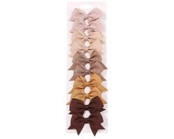 Little Olives - Haar Accessoires - Haarclips - 10 stuks - strikjes - meisjes - Beige - Bruintinten - Haarspeldjes - cadeau meisjes - Haarstrik Meisjes