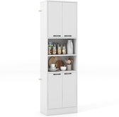 COSTWAY Keukenkast, 190 cm hoog, hoge kast met deuren, planken, veiligheidsscharnieren en kantelbeveiliging, dressoir, vrijstaand, multifunctionele kast voor eetkamer, woonkamer, wit