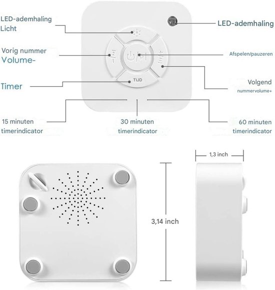 White Noise – White Noise Machine – White Noise Baby – Witte Ruis – Draadloos en Oplaadbaar Muziekdoosje