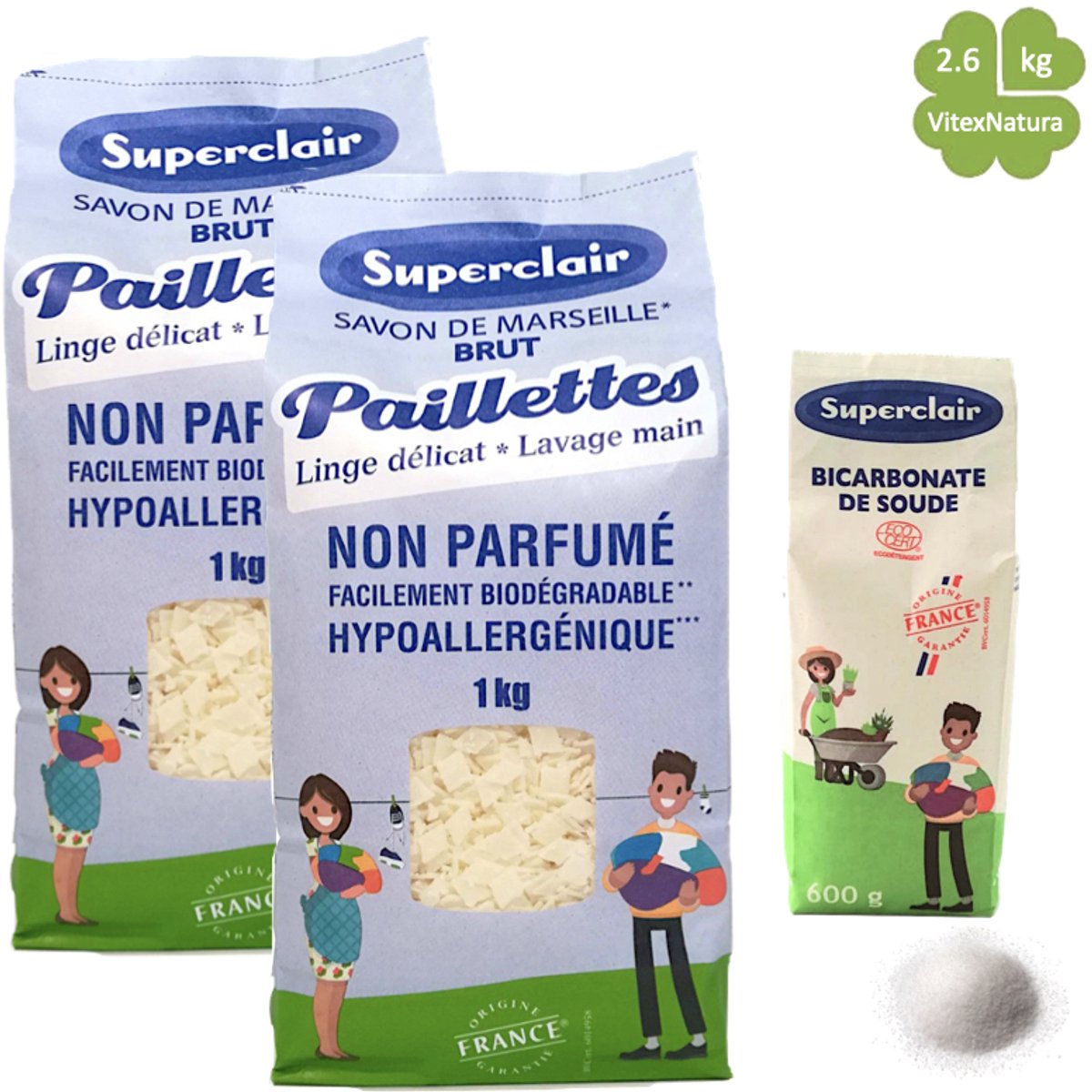 Vlekkenverwijderaar Zeepvlokken + Natriumbicarbonaat 2.6 kg Multifunctioneel Superclair