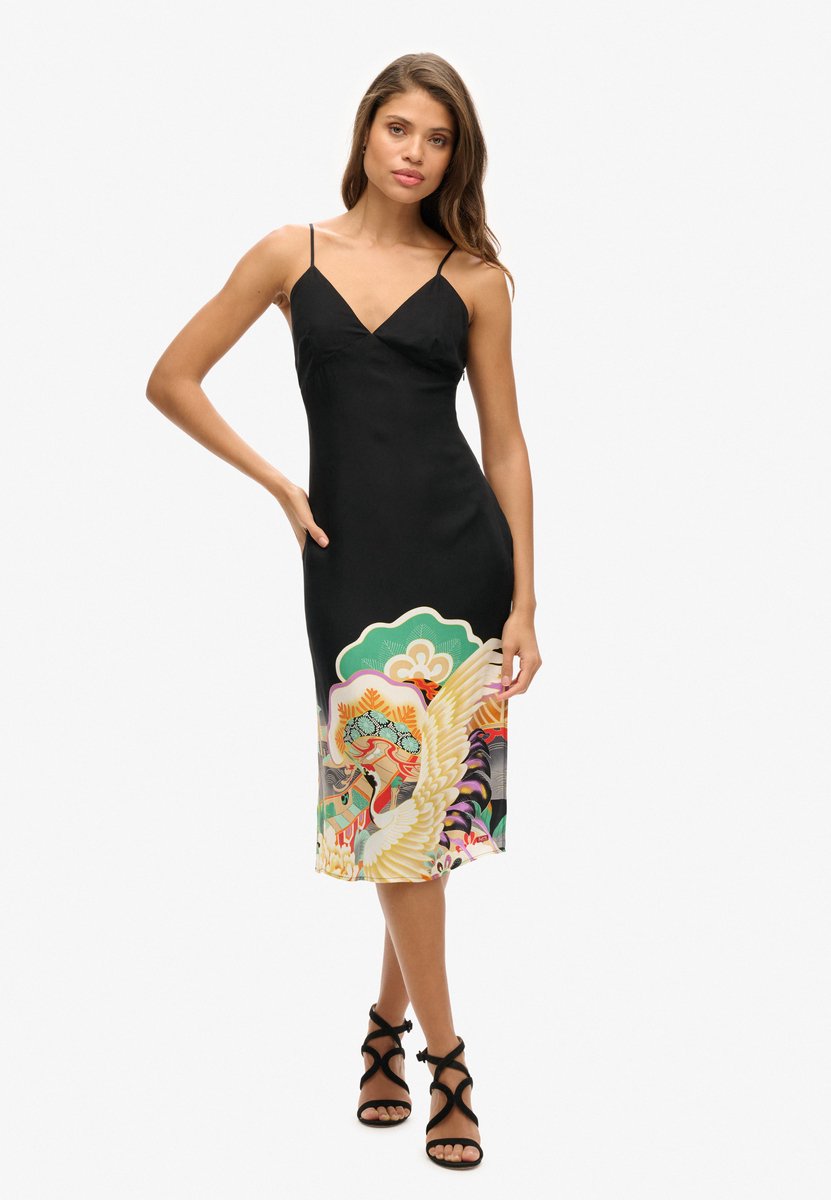 Superdry Halflange cami-slipjurk met print Dames Jurken Zwart