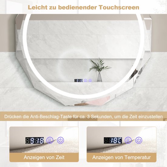 Badkamerspiegel Rond Frameloos 80 cm - Anti-Condens & Dimbaar Led