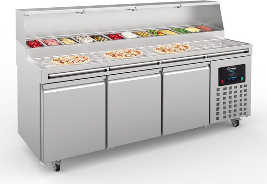 Combisteel Pizzawerkbank - 720L - 3 Deuren - Boven 13x 1/3 GN - -2°c/+8°c - Wielen - 2370x850x1300mm - Horeca Oven