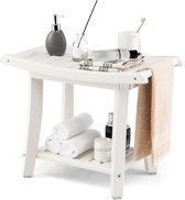 COSTWAY Tabouret Salle de Bain en PEHD Étanche, Banc de Douche d'angle 2 Niveaux avec Étagère de Rangement, Antidérapants pour Enfants et Adultes Charge Max 150kg (Blanc