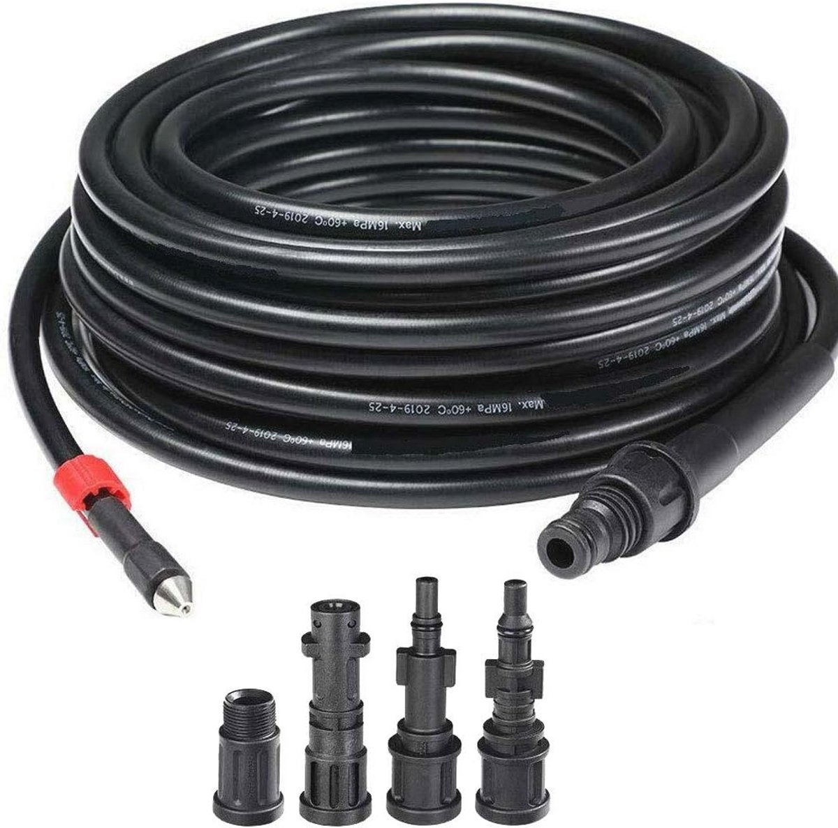 Rioolreinigingsslang set 15 meter 160 bar - incl. 4 adapters - voor hogedrukreinigers - Buisreinigingsset Gootreiniger slang Tuinweg - Deuba Dakgootreiniger