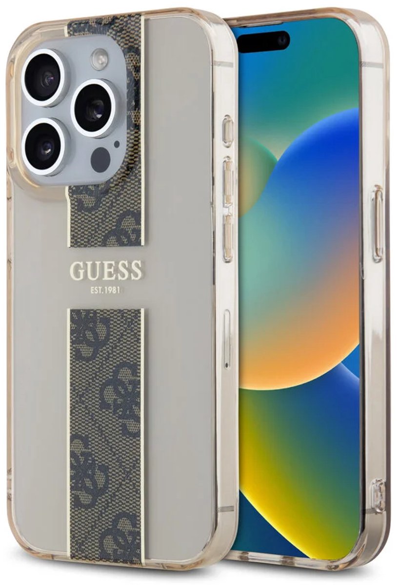 Guess iPhone 15 Pro Max Backcover hoesje IML 4G Stripe - Bruin
