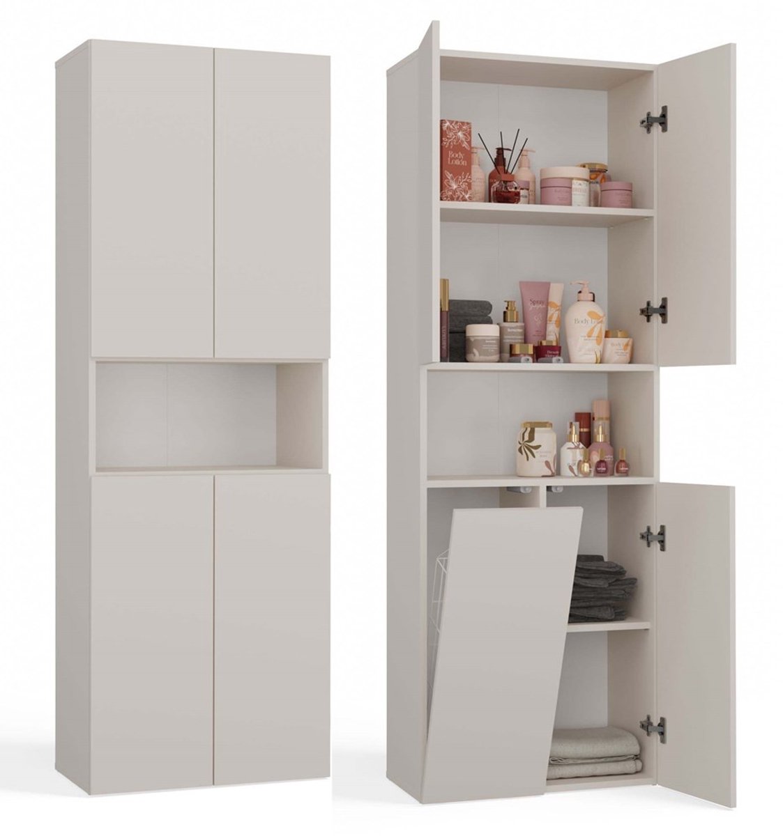 Badkamerkast Opbergkast Met 1 Wasmand Creme