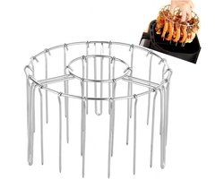 Kebabrek voor airfryer - Antiaanbakgrill - Kebabset met thermische circulatie - Grill voor airfryer - Met ronde ophanging - Multifunctioneel verticaal kebabrek - Geschikt voor BBQ-keuken thuis - 48 spiesen - Geschikt voor airfryer, oven, enz. - Zilve