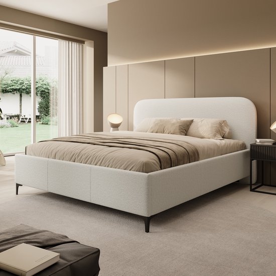 Meubella - Tweepersoonsbed Helsink - Beige - Teddystof - 180x200 cm