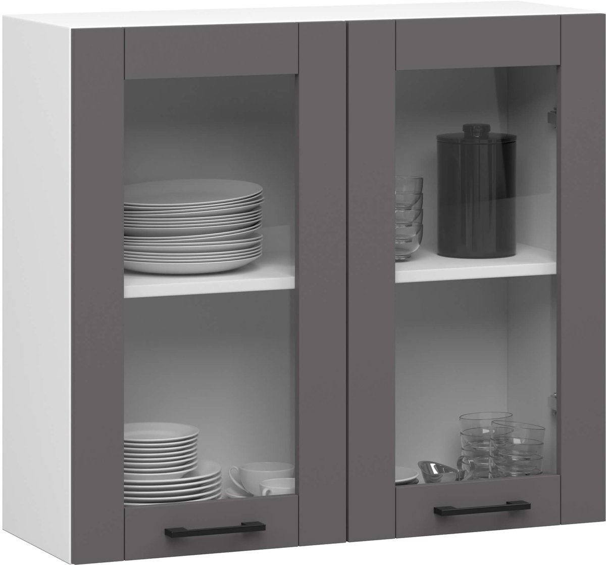 Akord Vitrinekast, Keukenkast modulaire OLIWIA W80 H720 met 2 Deuren / Hangkast / Bovenkast / AKORD Furniture Factory / Wit - Grafietgrijs / 80 x 72 x 30 cm