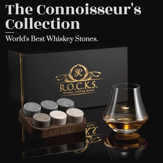 Whiskey Stones & Eco-Crystal Glass Gift Set - 6 Handgemaakte