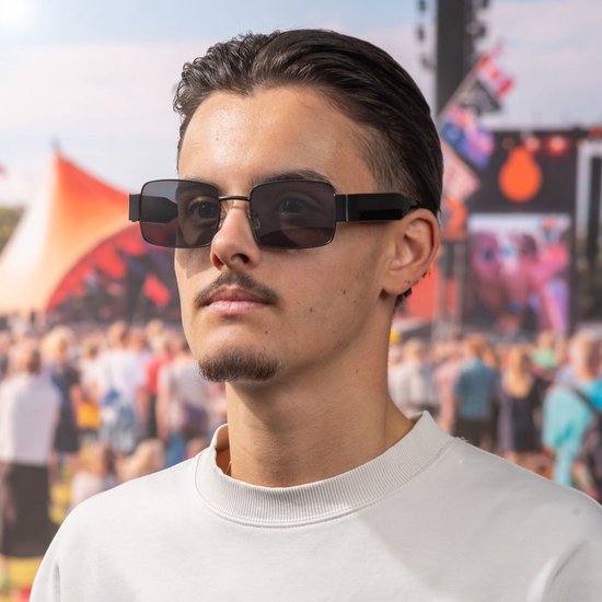 Zonnebril rechthoekig - Zonnebrillen - Festival bril - Rave bril - Glasses - Zwart - Zwarte glazen van Merkloos — afbeelding 4